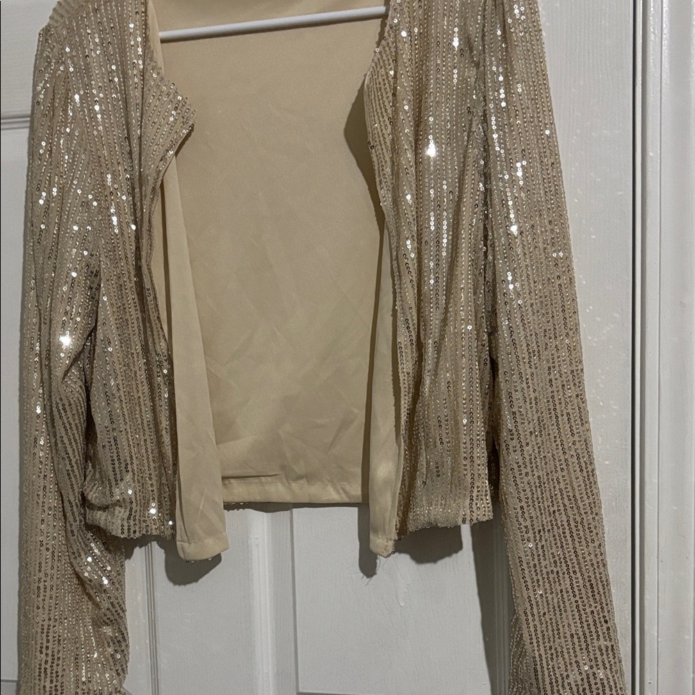 Sequin Open-Front Crop Jacket in Champagne